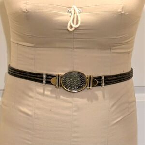 Gorgeous 80s Ur-Khan Made in Italy Silver and Gold Leather Belt - SEE NOTES